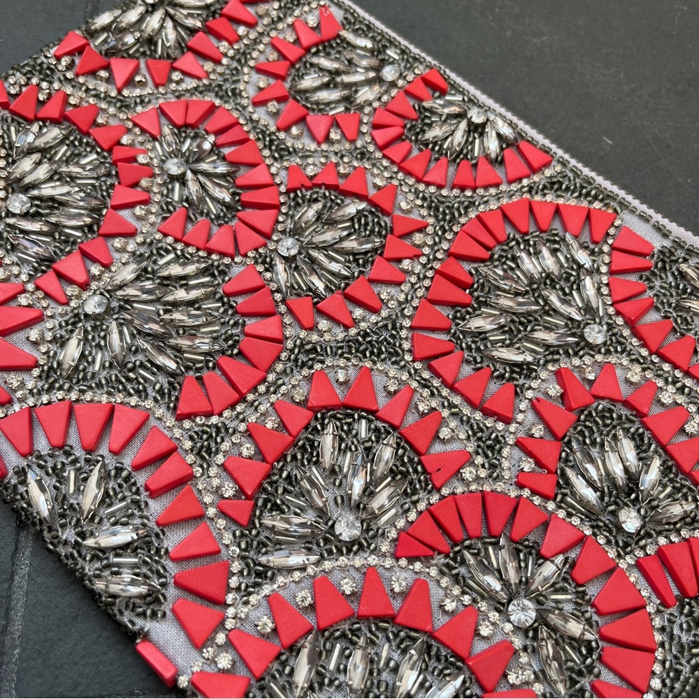 Anthropologie beaded purse, clutch bag, zip closure, like new condition.